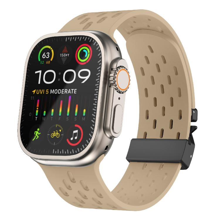 For Apple Watch 46mm / 49mm / 45mm / 44mm Kalebol Mesh Umbrella Buckle Silicone Watch Strap(Milk Tea) - Watch Bands by Kalebol | Online Shopping South Africa | PMC TechLife | Buy Now Pay Later Mobicred