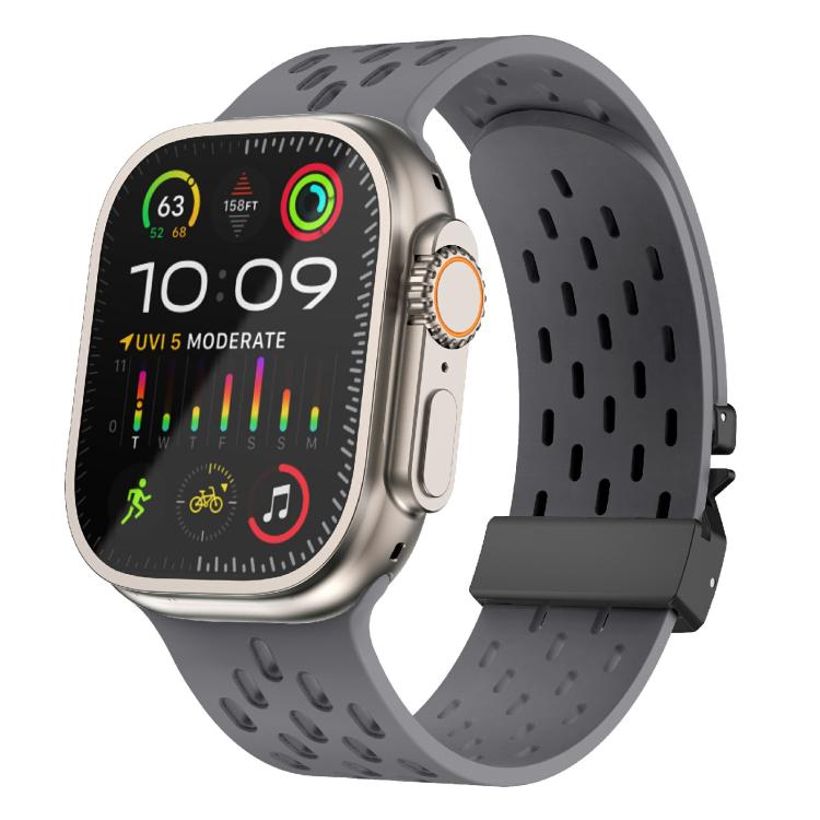 For Apple Watch 46mm / 49mm / 45mm / 44mm Kalebol Mesh Umbrella Buckle Silicone Watch Strap(Space Grey) - free shipping - PMC TechLife - Order now!
