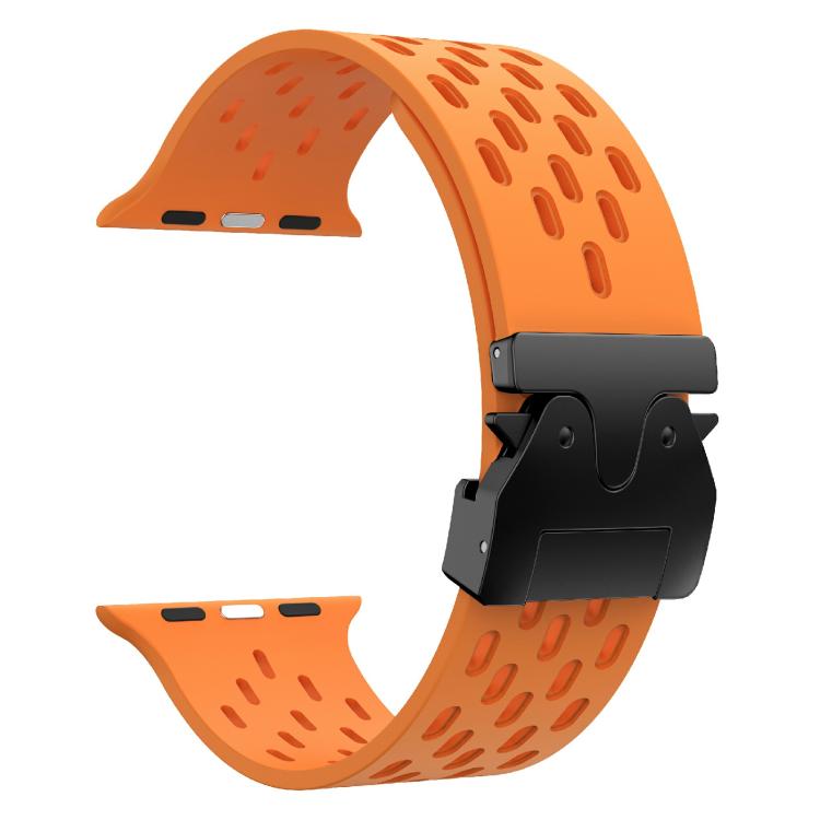 For Apple Watch 42mm / 41mm / 40mm / 38mm Kalebol Mesh Umbrella Buckle Silicone Watch Strap(Orange) - Watch Bands by Kalebol | Online Shopping South Africa | PMC TechLife | Buy Now Pay Later Mobicred