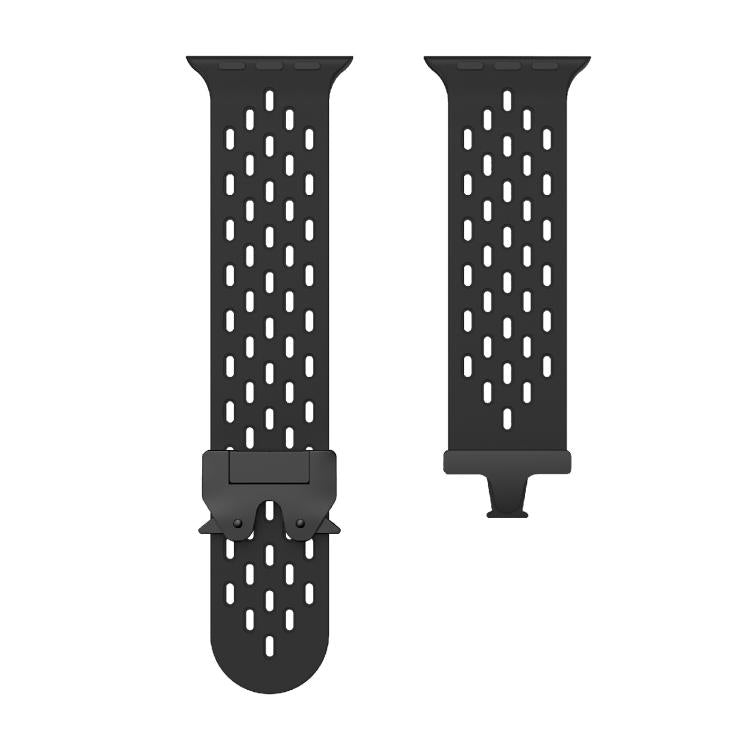 For Apple Watch 42mm / 41mm / 40mm / 38mm Kalebol Mesh Umbrella Buckle Silicone Watch Strap(Black) - free shipping - PMC TechLife - Order now!