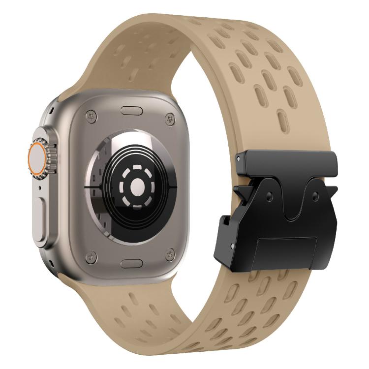For Apple Watch 42mm / 41mm / 40mm / 38mm Kalebol Mesh Umbrella Buckle Silicone Watch Strap(Milk Tea) - Watch Bands by Kalebol | Online Shopping South Africa | PMC TechLife | Buy Now Pay Later Mobicred