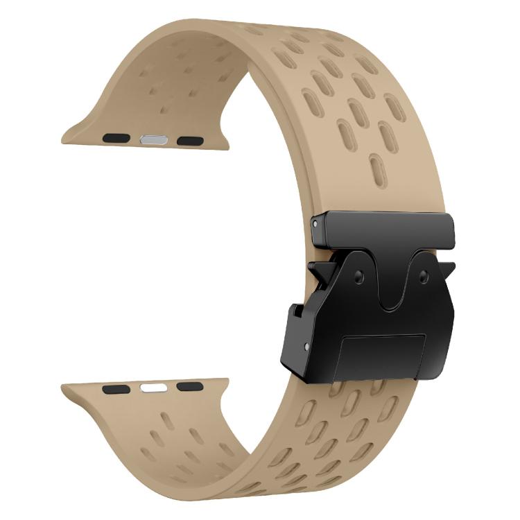 For Apple Watch 42mm / 41mm / 40mm / 38mm Kalebol Mesh Umbrella Buckle Silicone Watch Strap(Milk Tea) - Watch Bands by Kalebol | Online Shopping South Africa | PMC TechLife | Buy Now Pay Later Mobicred