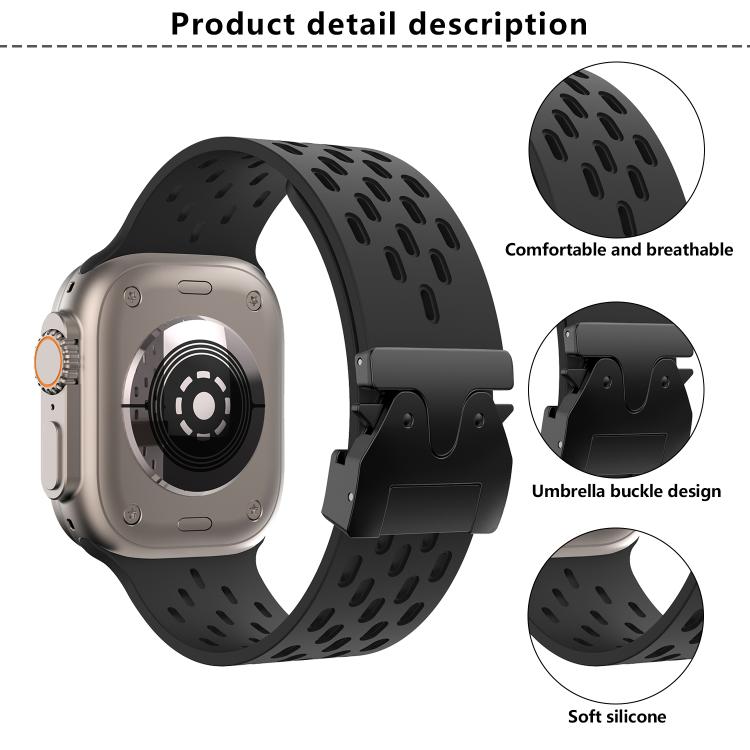 For Apple Watch 46mm / 49mm / 45mm / 44mm Kalebol Mesh Umbrella Buckle Silicone Watch Strap(Black) - Watch Bands by Kalebol | Online Shopping South Africa | PMC TechLife | Buy Now Pay Later Mobicred