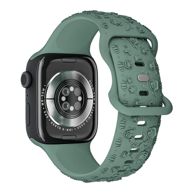 For Apple Watch 46mm / 49mm / 45mm / 44mm Embossed 3D Rose Flower Silicone Watch Band(Green) - free shipping - PMc TechLife - Order now!