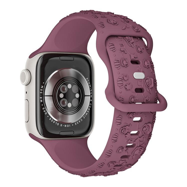 For Apple Watch 46mm / 49mm / 45mm / 44mm Embossed 3D Rose Flower Silicone Watch Band(Smoke Purple) - free shipping - PMc TechLife - Order now!