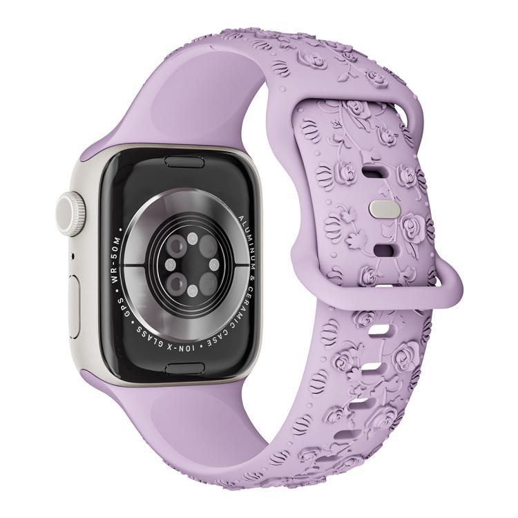 For Apple Watch 46mm / 49mm / 45mm / 44mm Embossed 3D Rose Flower Silicone Watch Band(Lilac) - free shipping - PMc TechLife - Order now!