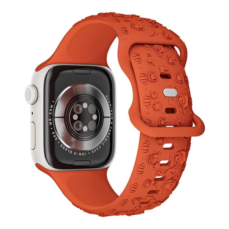 For Apple Watch 42mm / 41mm / 40mm / 38mm Embossed 3D Rose Flower Silicone Watch Band(Orange) - free shipping - PMc TechLife - Order now!