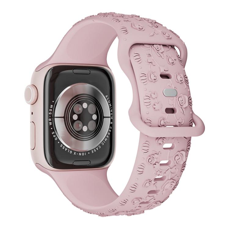 For Apple Watch 42mm / 41mm / 40mm / 38mm Embossed 3D Rose Flower Silicone Watch Band(Sand Pink) - free shipping - PMc TechLife - Order now!