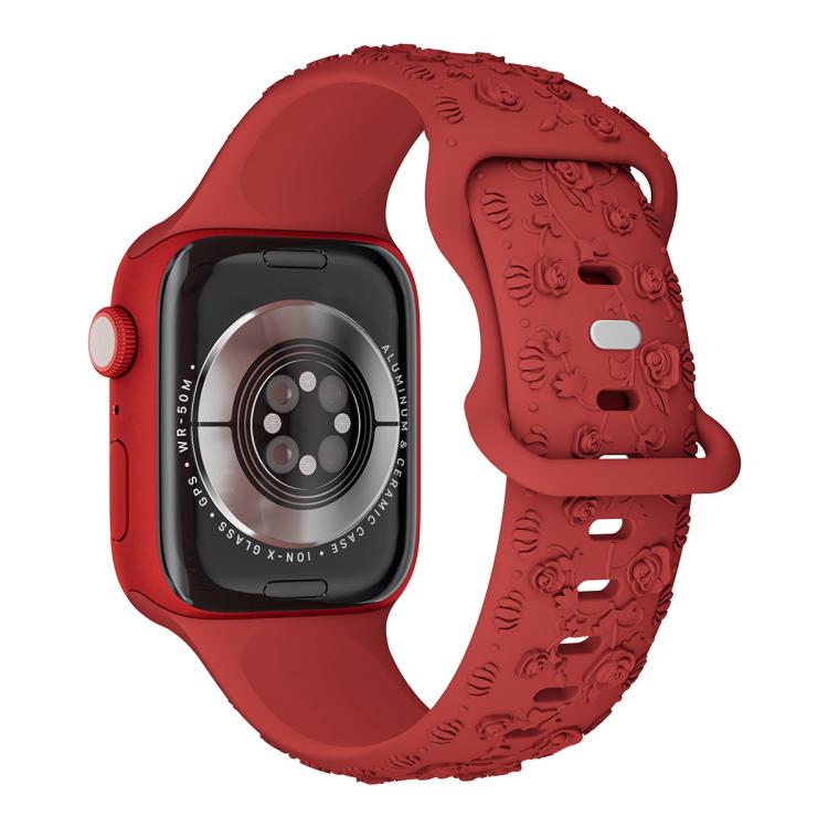 For Apple Watch 42mm / 41mm / 40mm / 38mm Embossed 3D Rose Flower Silicone Watch Band(Red) - free shipping - PMc TechLife - Order now!