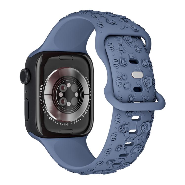 For Apple Watch 42mm / 41mm / 40mm / 38mm Embossed 3D Rose Flower Silicone Watch Band(Blue) - free shipping - PMc TechLife - Order now!