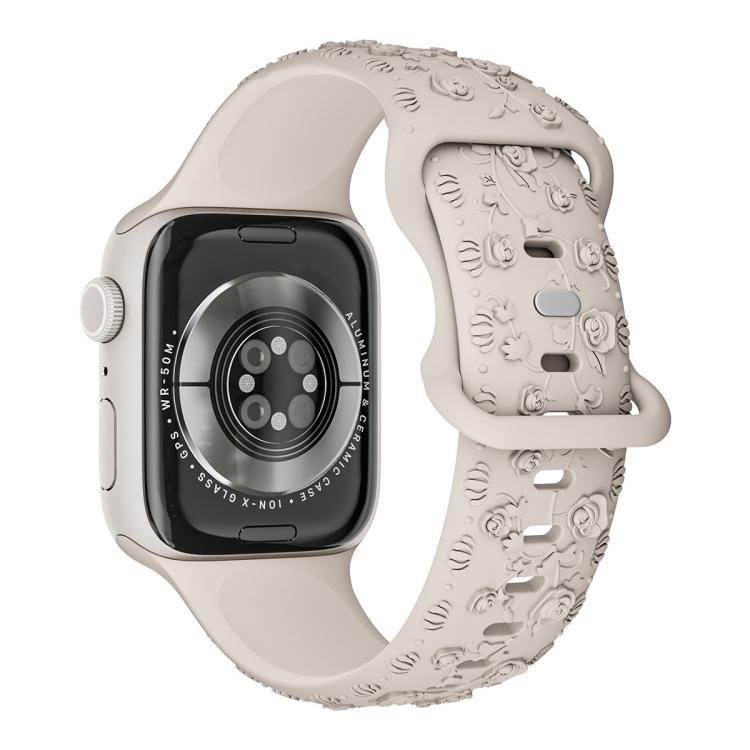 For Apple Watch 42mm / 41mm / 40mm / 38mm Embossed 3D Rose Flower Silicone Watch Band(Starlight) - free shipping - PMc TechLife - Order now!