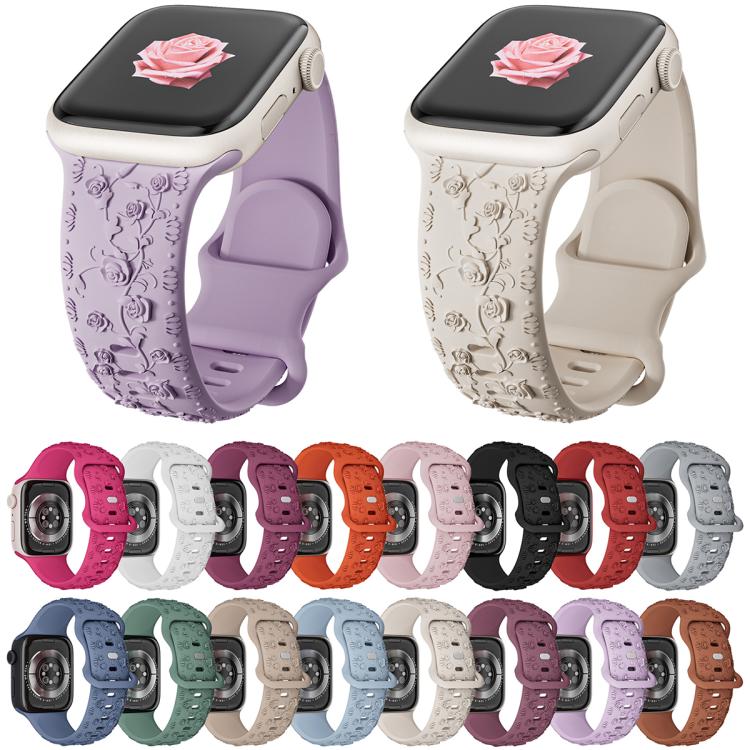 For Apple Watch 46mm / 49mm / 45mm / 44mm Embossed 3D Rose Flower Silicone Watch Band(Brown) - free shipping - PMc TechLife - Order now!
