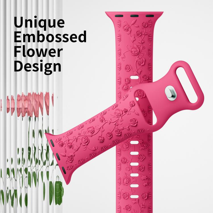For Apple Watch 42mm / 41mm / 40mm / 38mm Embossed 3D Rose Flower Silicone Watch Band(Grey) - free shipping - PMc TechLife - Order now!