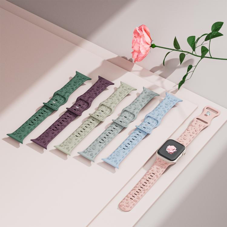 For Apple Watch 42mm / 41mm / 40mm / 38mm Embossed 3D Rose Flower Silicone Watch Band(Grey) - free shipping - PMc TechLife - Order now!