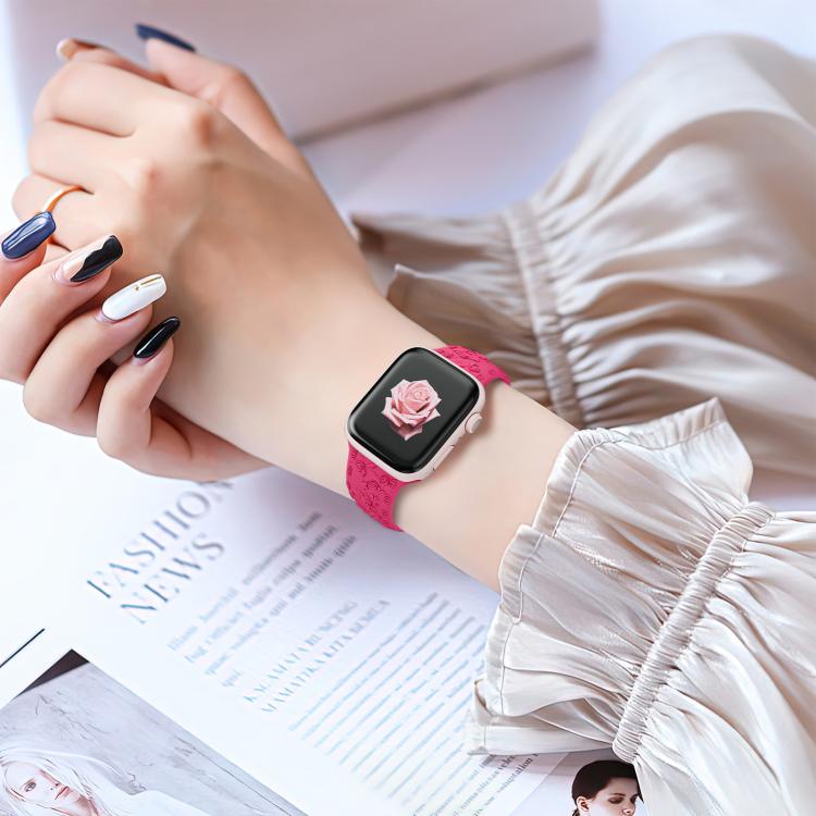 For Apple Watch 42mm / 41mm / 40mm / 38mm Embossed 3D Rose Flower Silicone Watch Band(Red) - free shipping - PMc TechLife - Order now!