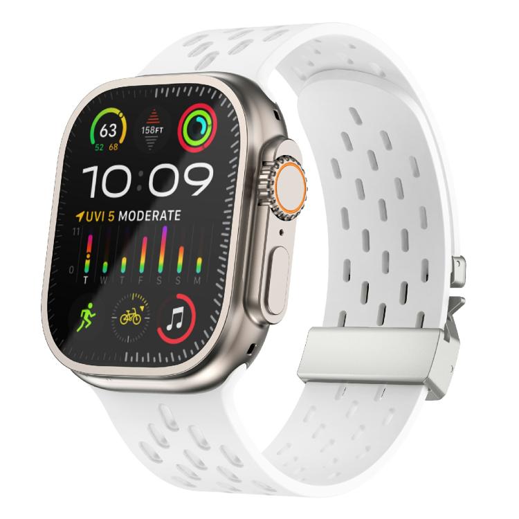 For Apple Watch 46mm / 49mm / 45mm / 44mm Kalebol Mesh Silver Umbrella Buckle Silicone Strap(White) - free shipping - PMC TechLife - Order now!