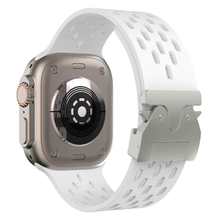 For Apple Watch 46mm / 49mm / 45mm / 44mm Kalebol Mesh Silver Umbrella Buckle Silicone Strap(White) - free shipping - PMC TechLife - Order now!