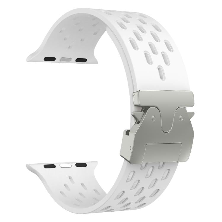 For Apple Watch 46mm / 49mm / 45mm / 44mm Kalebol Mesh Silver Umbrella Buckle Silicone Strap(White) - free shipping - PMC TechLife - Order now!