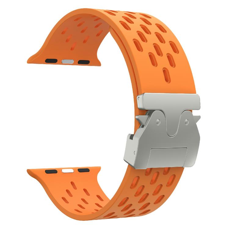 For Apple Watch 46mm / 49mm / 45mm / 44mm Kalebol Mesh Silver Umbrella Buckle Silicone Strap(Orange) - free shipping - PMC TechLife - Order now!