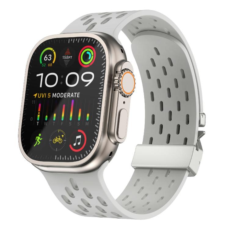 For Apple Watch 46mm / 49mm / 45mm / 44mm Kalebol Mesh Silver Umbrella Buckle Silicone Strap(Grey) - free shipping - PMC TechLife - Order now!