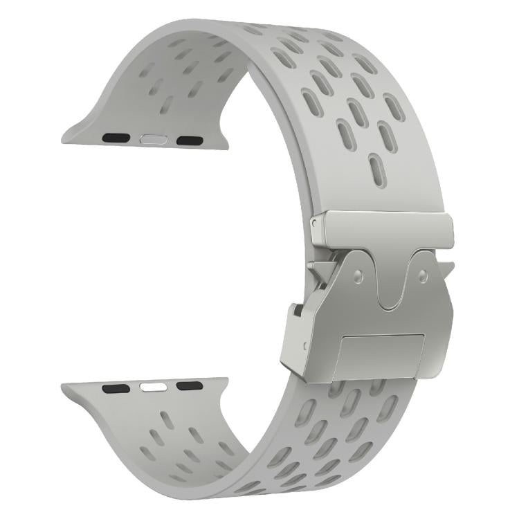 For Apple Watch 46mm / 49mm / 45mm / 44mm Kalebol Mesh Silver Umbrella Buckle Silicone Strap(Grey) - free shipping - PMC TechLife - Order now!