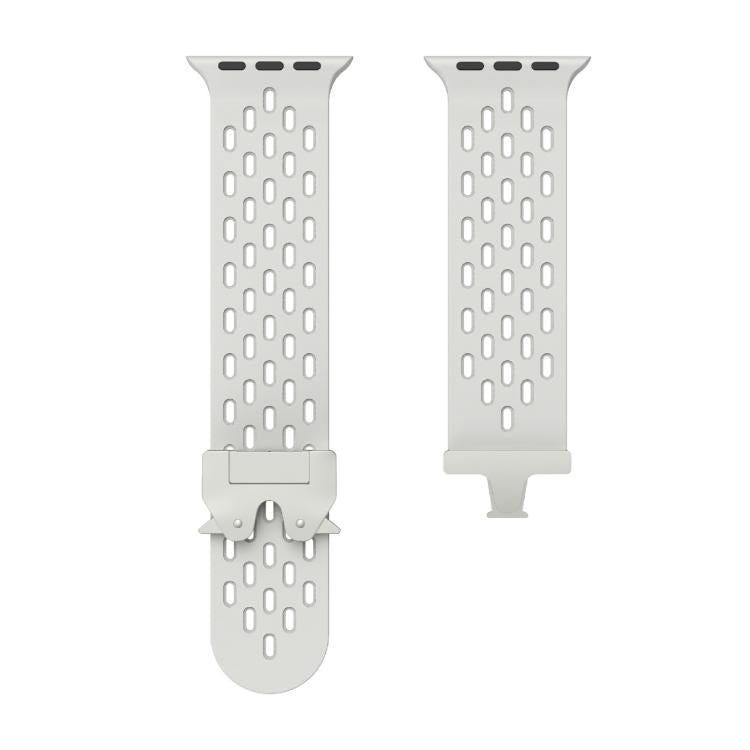For Apple Watch 46mm / 49mm / 45mm / 44mm Kalebol Mesh Silver Umbrella Buckle Silicone Strap(Grey) - free shipping - PMC TechLife - Order now!