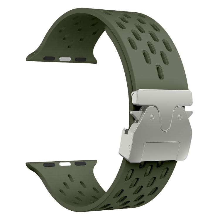 For Apple Watch 46mm / 49mm / 45mm / 44mm Kalebol Mesh Silver Umbrella Buckle Silicone Strap(Army Green) - free shipping - PMC TechLife - Order now!