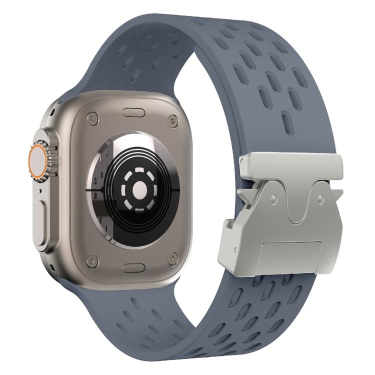 For Apple Watch 46mm / 49mm / 45mm / 44mm Kalebol Mesh Silver Umbrella Buckle Silicone Strap(Blue Grey) - free shipping - PMC TechLife - Order now!