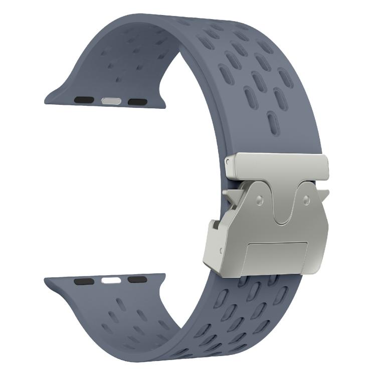 For Apple Watch 46mm / 49mm / 45mm / 44mm Kalebol Mesh Silver Umbrella Buckle Silicone Strap(Blue Grey) - free shipping - PMC TechLife - Order now!
