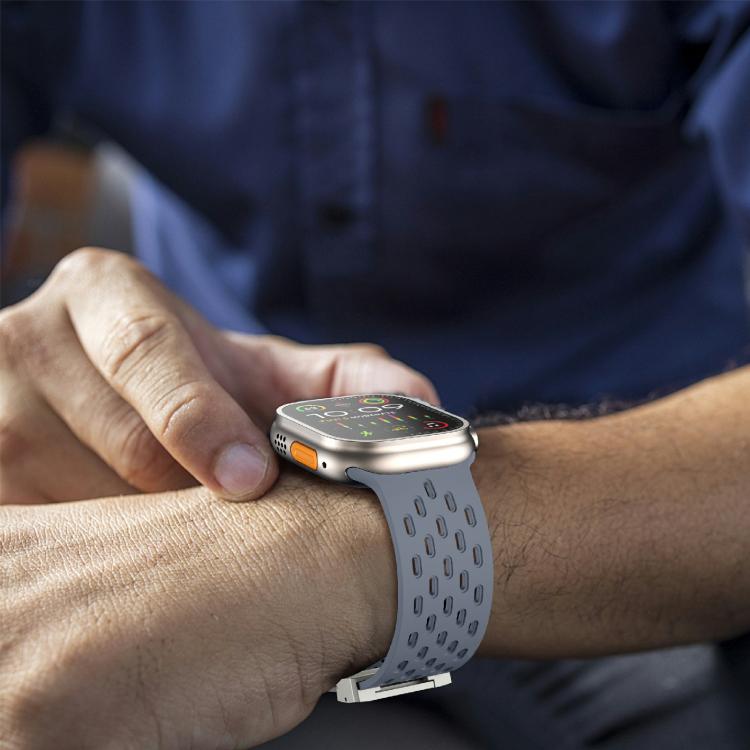 For Apple Watch 46mm / 49mm / 45mm / 44mm Kalebol Mesh Silver Umbrella Buckle Silicone Strap(Blue Grey) - free shipping - PMC TechLife - Order now!
