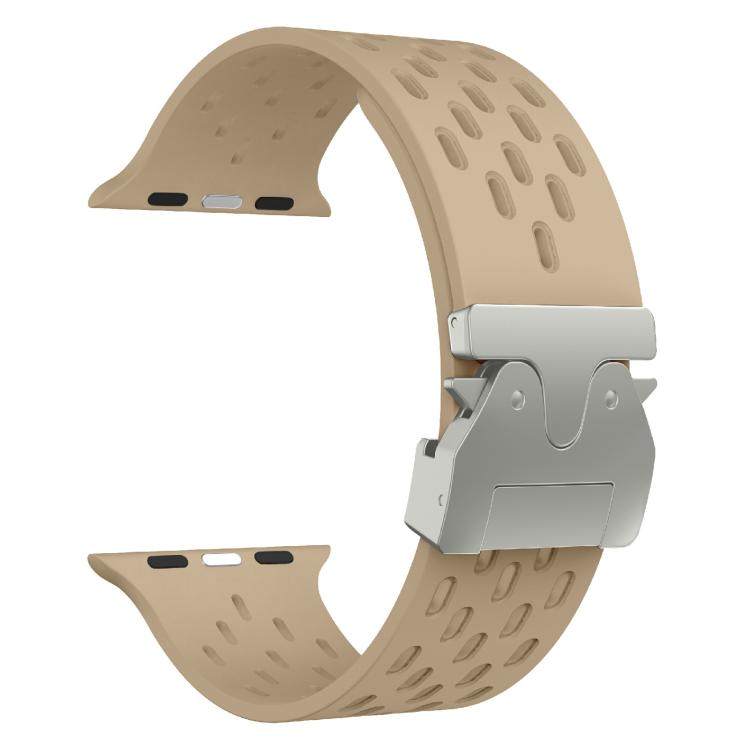 For Apple Watch 46mm / 49mm / 45mm / 44mm Kalebol Mesh Silver Umbrella Buckle Silicone Strap(Milk Tea) - free shipping - PMC TechLife - Order now!