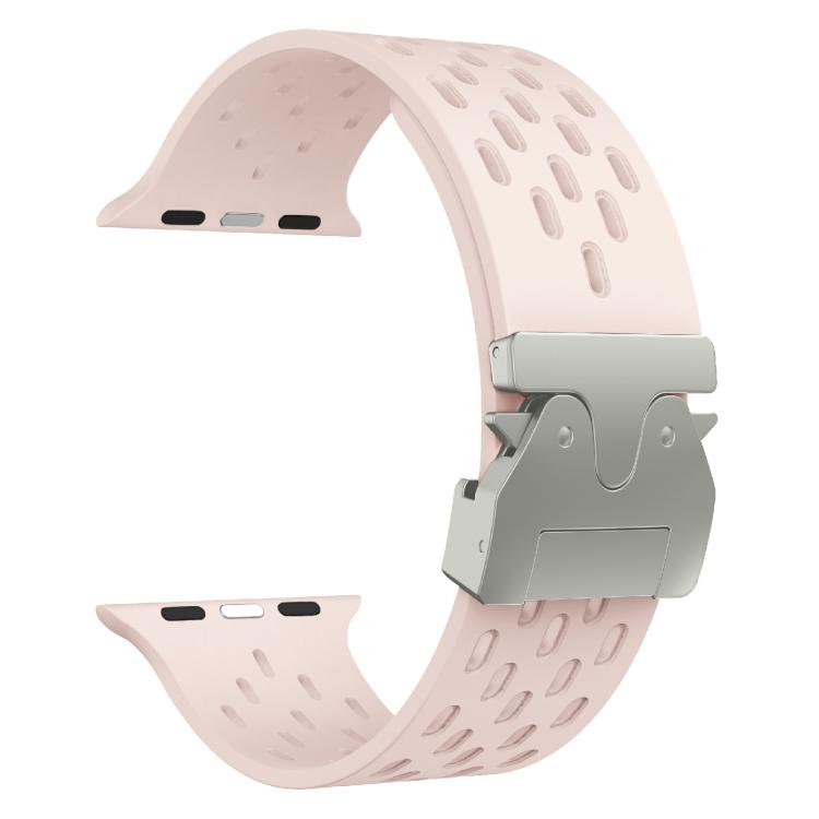 For Apple Watch 46mm / 49mm / 45mm / 44mm Kalebol Mesh Silver Umbrella Buckle Silicone Strap(Sand Pink) - free shipping - PMC TechLife - Order now!