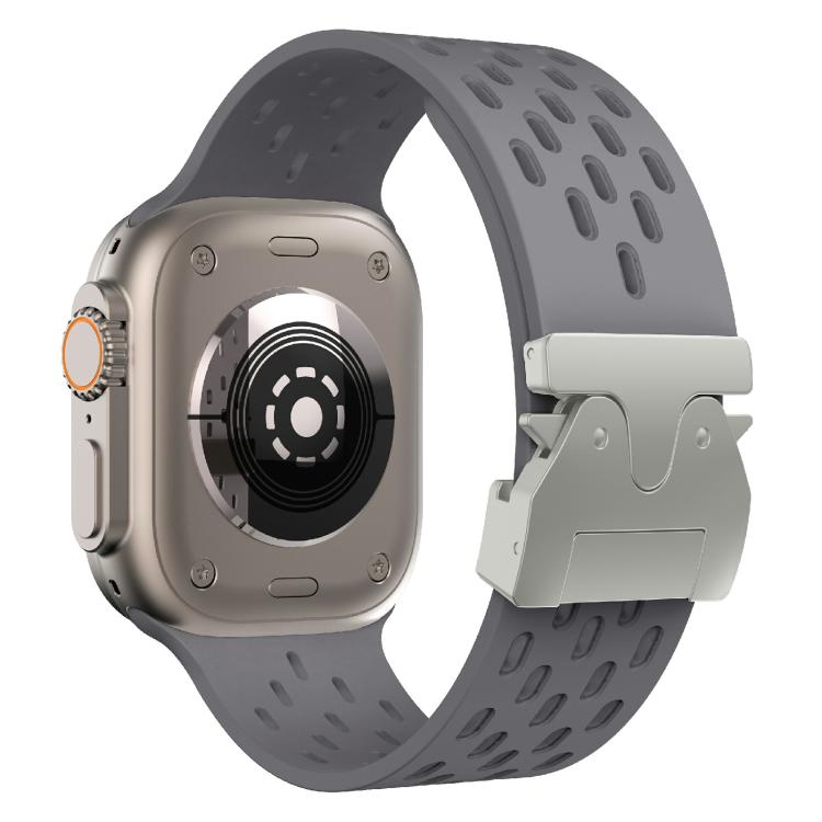For Apple Watch 46mm / 49mm / 45mm / 44mm Kalebol Mesh Silver Umbrella Buckle Silicone Strap(Space Grey) - free shipping - PMC TechLife - Order now!