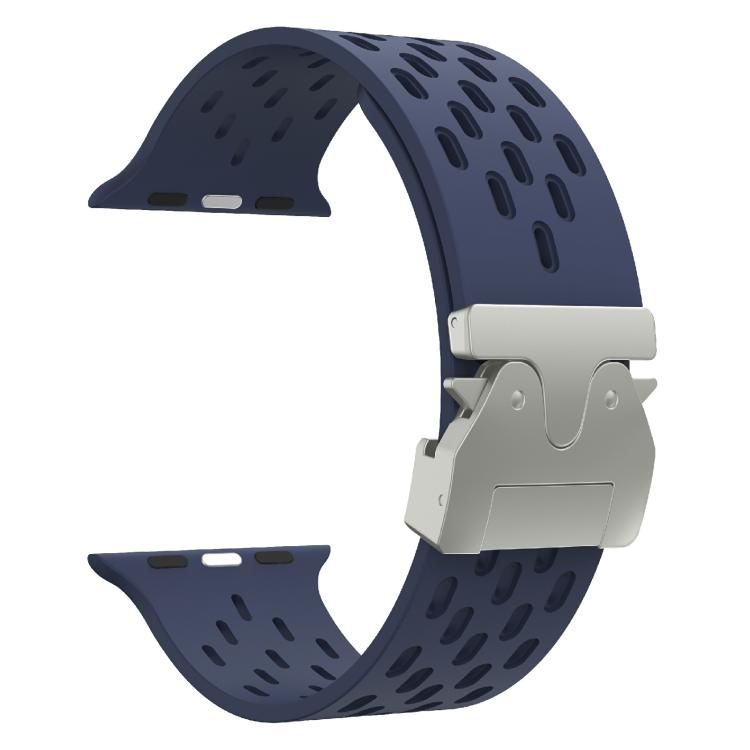 For Apple Watch 46mm / 49mm / 45mm / 44mm Kalebol Mesh Silver Umbrella Buckle Silicone Strap(Midnight Blue) - free shipping - PMC TechLife - Order now!