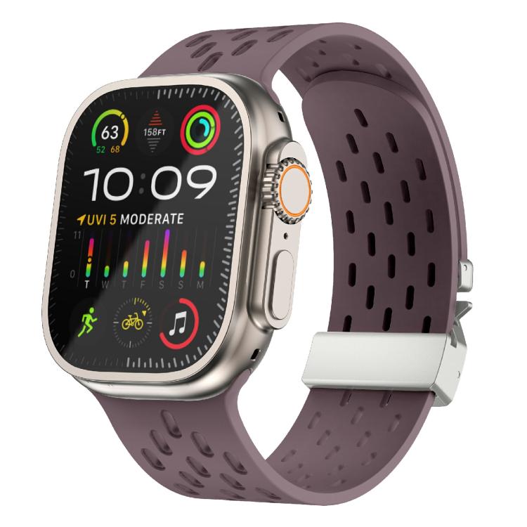 For Apple Watch 46mm / 49mm / 45mm / 44mm Kalebol Mesh Silver Umbrella Buckle Silicone Strap(Smoky Purple) - free shipping - PMC TechLife - Order now!