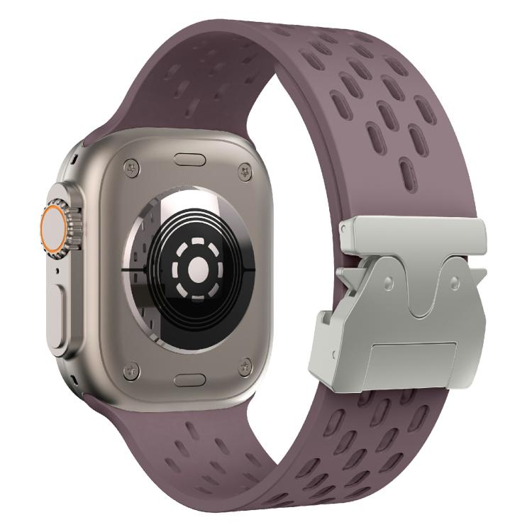 For Apple Watch 46mm / 49mm / 45mm / 44mm Kalebol Mesh Silver Umbrella Buckle Silicone Strap(Smoky Purple) - free shipping - PMC TechLife - Order now!