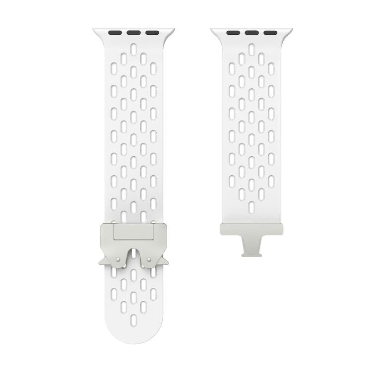 For Apple Watch 42mm / 41mm / 40mm / 38mm Kalebol Mesh Silver Umbrella Buckle Silicone Strap(White) - free shipping - PMC TechLife - Order now!