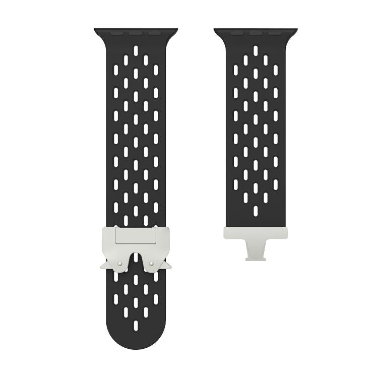 For Apple Watch 42mm / 41mm / 40mm / 38mm Kalebol Mesh Silver Umbrella Buckle Silicone Strap(Black) - free shipping - PMC TechLife - Order now!