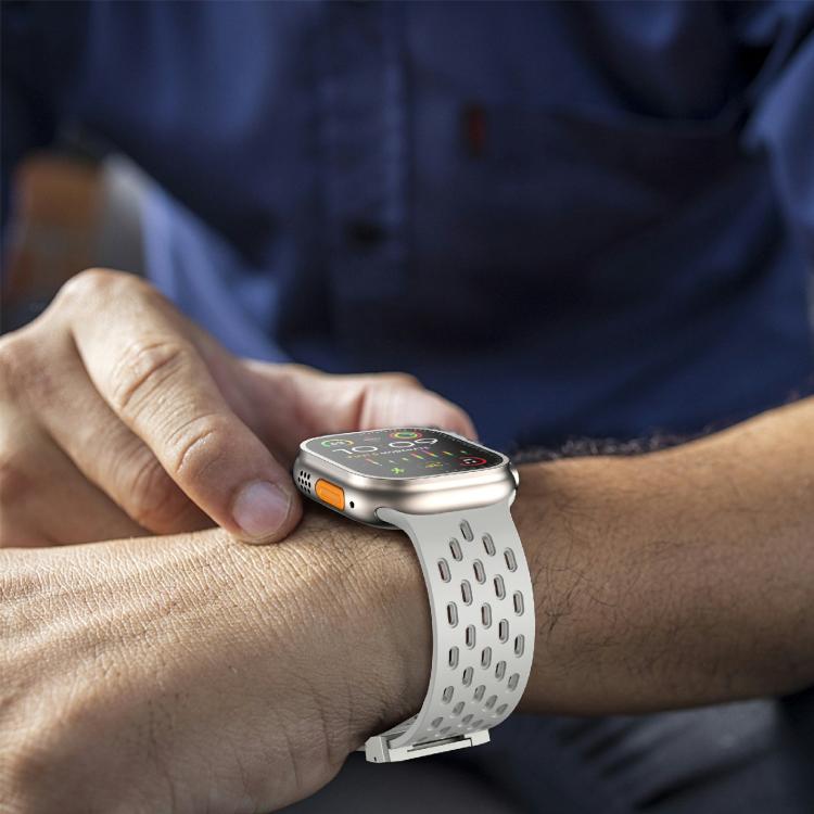 For Apple Watch 42mm / 41mm / 40mm / 38mm Kalebol Mesh Silver Umbrella Buckle Silicone Strap(Grey) - free shipping - PMC TechLife - Order now!