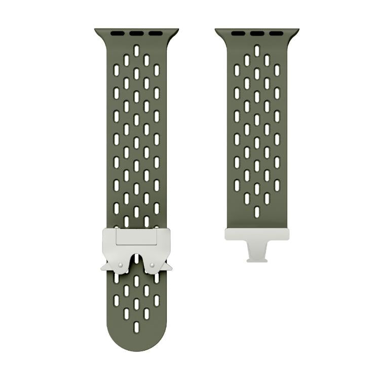 For Apple Watch 42mm / 41mm / 40mm / 38mm Kalebol Mesh Silver Umbrella Buckle Silicone Strap(Army Green) - free shipping - PMC TechLife - Order now!