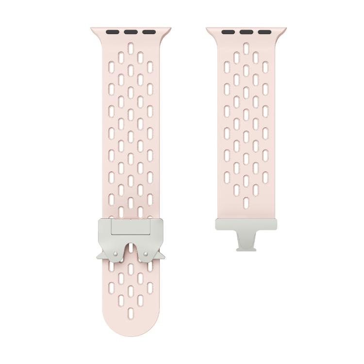 For Apple Watch 42mm / 41mm / 40mm / 38mm Kalebol Mesh Silver Umbrella Buckle Silicone Strap(Sand Pink) - free shipping - PMC TechLife - Order now!
