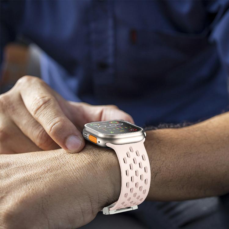 For Apple Watch 42mm / 41mm / 40mm / 38mm Kalebol Mesh Silver Umbrella Buckle Silicone Strap(Sand Pink) - free shipping - PMC TechLife - Order now!
