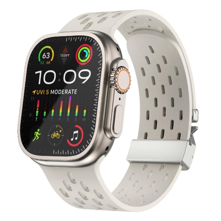 For Apple Watch 42mm / 41mm / 40mm / 38mm Kalebol Mesh Silver Umbrella Buckle Silicone Strap(Starlight) - free shipping - PMC TechLife - Order now!