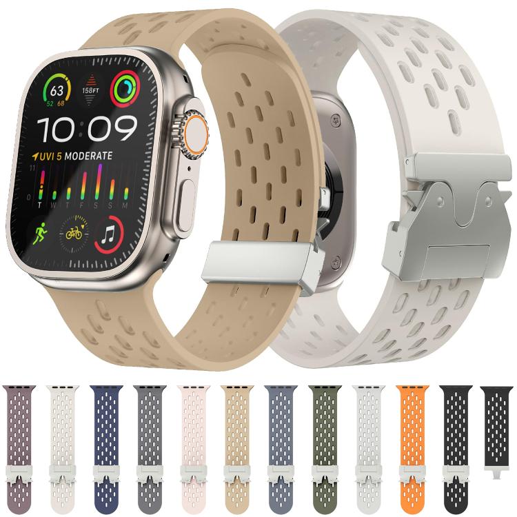 For Apple Watch 46mm / 49mm / 45mm / 44mm Kalebol Mesh Silver Umbrella Buckle Silicone Strap(Grey) - free shipping - PMC TechLife - Order now!