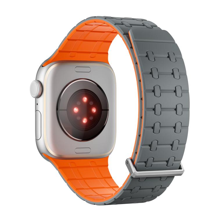 For Apple Watch 46mm / 49mm / 45mm / 44mm Kalebol Magnetic Silicone Watch Strap(Grey Orange) - free shipping - PMC TechLife - Order now!