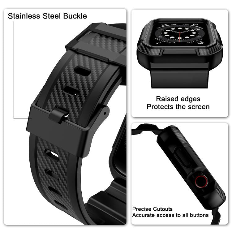 For Apple Watch 46mm / 45mm / 44mm / 42mm VIETAO Carbon Fiber Silicone Strap(Black) - Watch Bands by VIETAO | Online Shopping South Africa | PMc TechLife | Buy Now Pay Later Mobicred