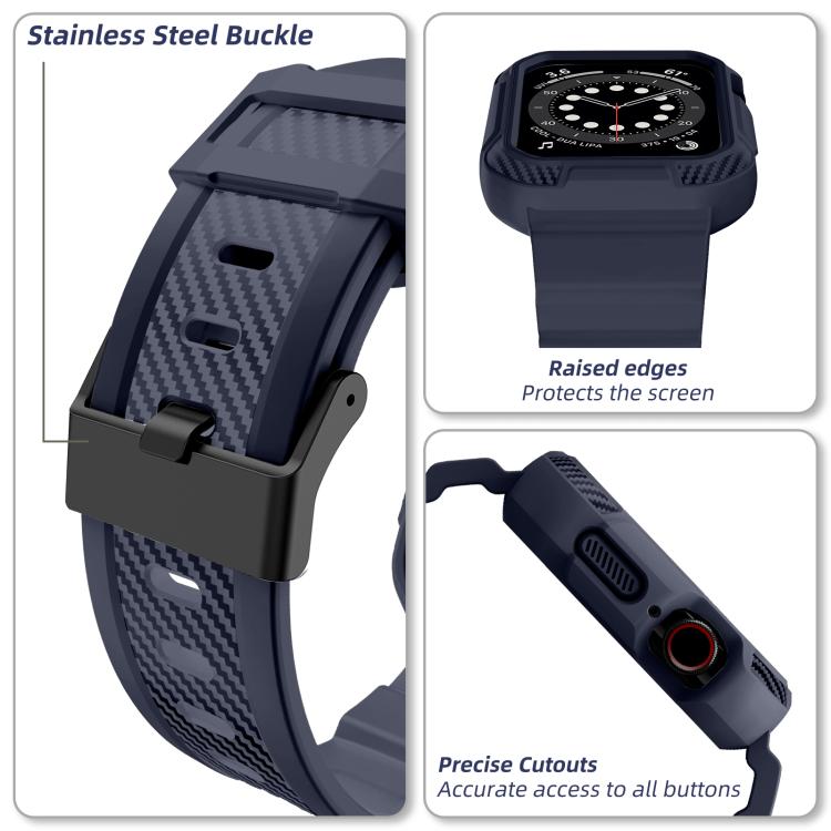 For Apple Watch 46mm / 45mm / 44mm / 42mm VIETAO Carbon Fiber Silicone Strap(Dark Blue) - free shipping - PMc TechLife - Order now!