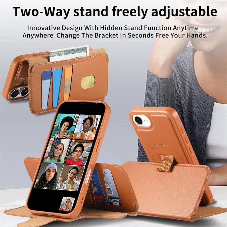 For iPhone 16e CaseNeo Finger Grip Strap MagSafe Leather Phone Case(Brown) - free shipping - PMc TechLife - Order now!