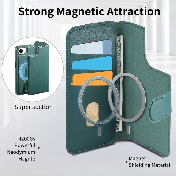 For iPhone 16e CaseNeo Finger Grip Strap MagSafe Leather Phone Case(Green) - free shipping - PMc TechLife - Order now!