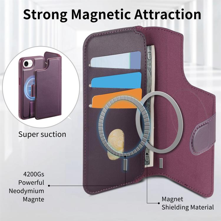 For iPhone 16e CaseNeo Finger Grip Strap MagSafe Leather Phone Case(Purple) - free shipping - PMc TechLife - Order now!